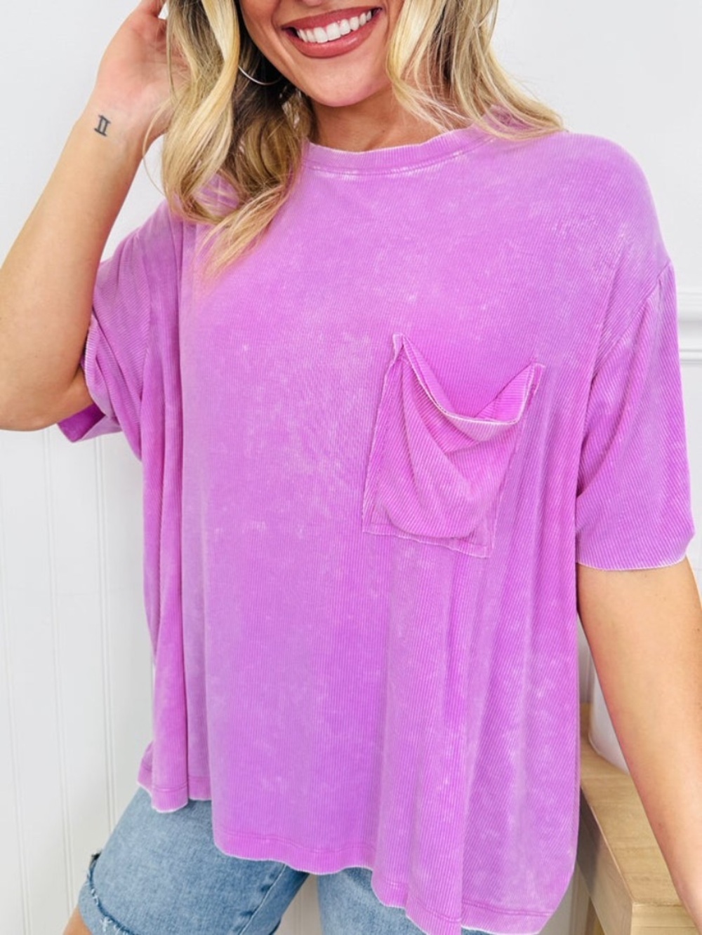 Womens Zenana Ribbed Pocket Tshirt, size 2XL/3XL, mauve
